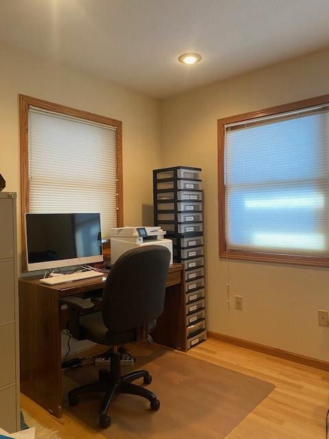 office area featuring light hardwood / wood-style floors