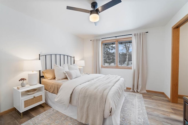 9505 Buskey Bay Dr, Iron River, WI 54847 - bedroom featuring light wood-style flooring, baseboards, and a ceiling fan