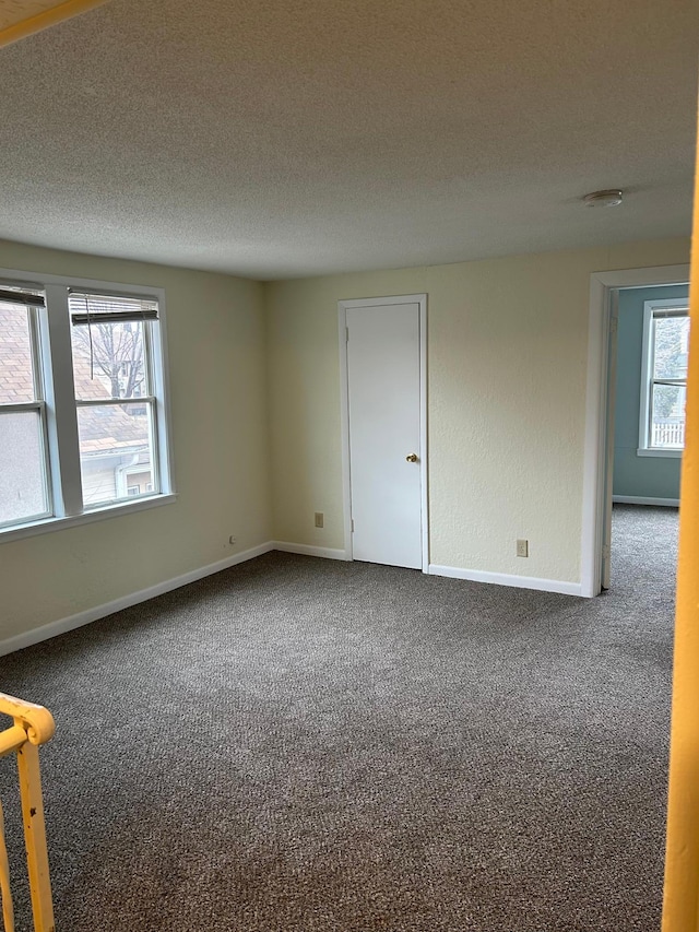 spare room featuring a wealth of natural light, carpet floors, and a textured ceiling