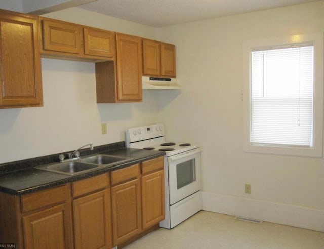 kitchen with white electric range and sink