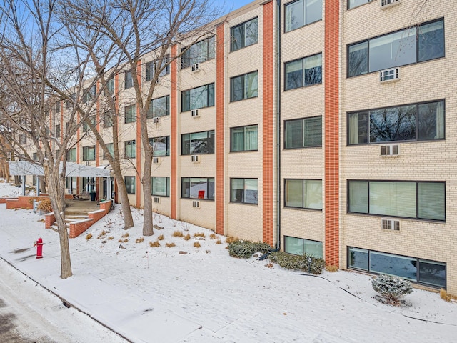 view of snow covered property