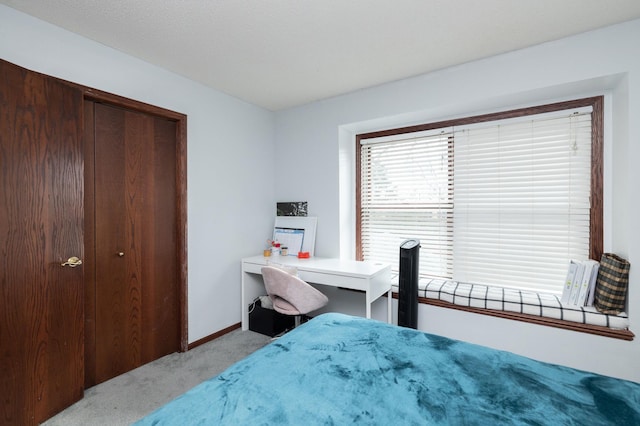 carpeted bedroom featuring a closet