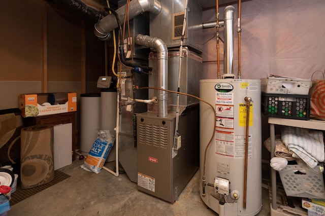 utility room featuring water heater