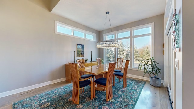 dining area featuring wood-type flooring and a wealth of natural light