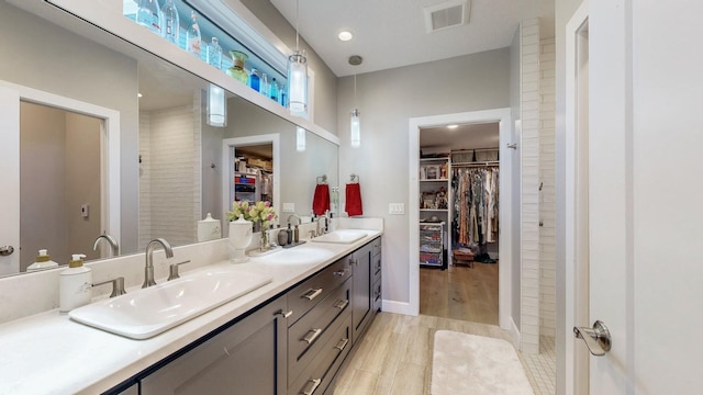 bathroom with wood-type flooring and vanity