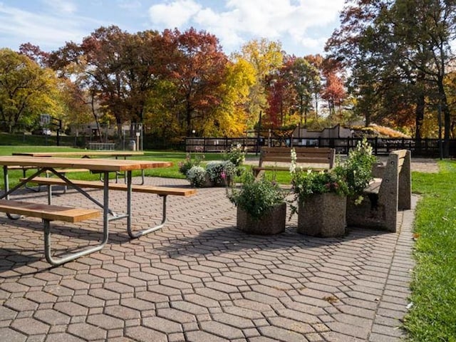 view of community featuring a lawn