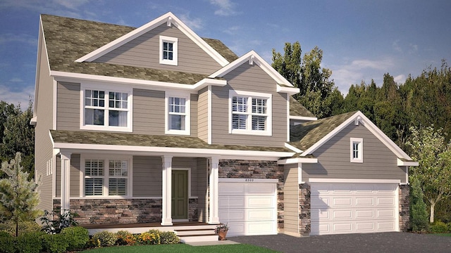 craftsman-style house with a garage and covered porch