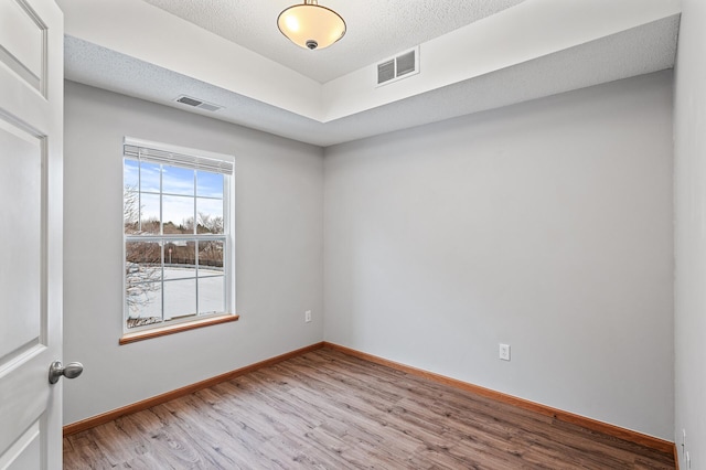 empty room featuring a textured ceiling and light wood-type flooring