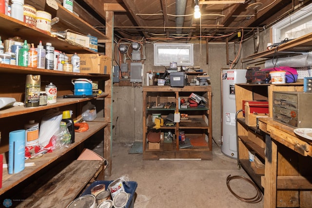 storage area with water heater