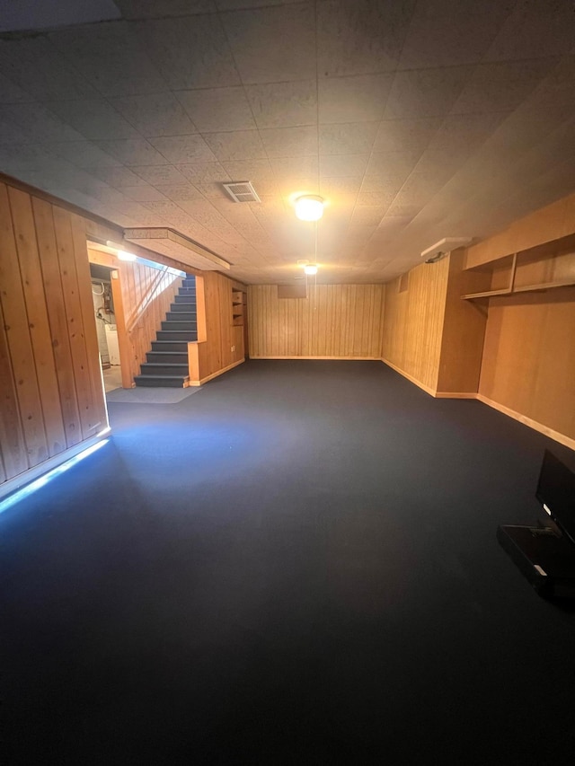 basement with wooden walls