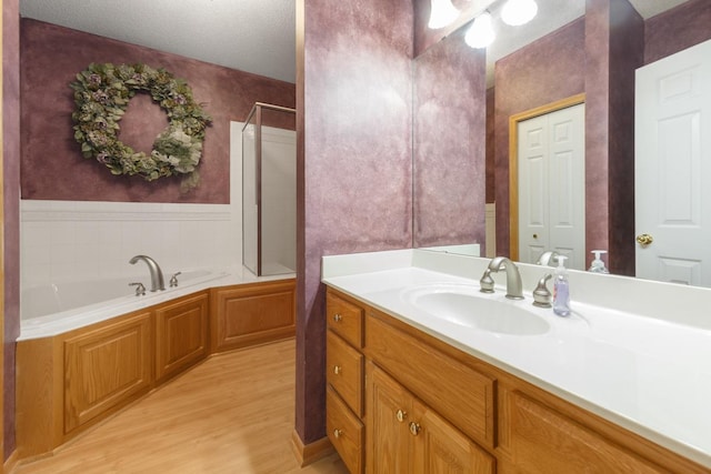 bathroom with vanity, a bathing tub, and hardwood / wood-style floors