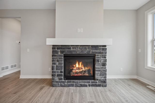 details featuring hardwood / wood-style flooring and a fireplace