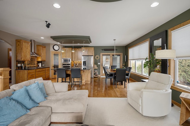 living room featuring light wood-type flooring