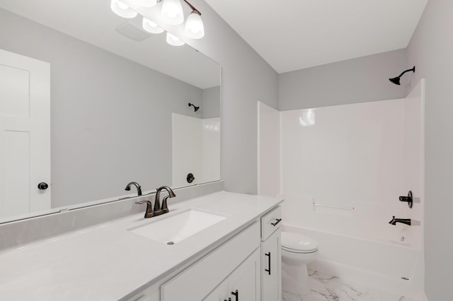 full bathroom with vanity, toilet, and shower / bath combination