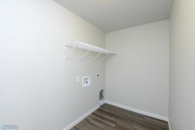 laundry room featuring washer hookup, dark hardwood / wood-style floors, and hookup for an electric dryer