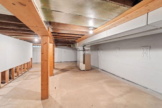 basement with heating unit