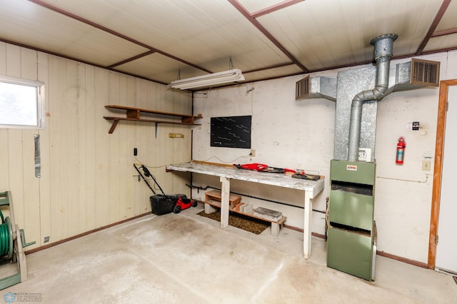 basement featuring a workshop area