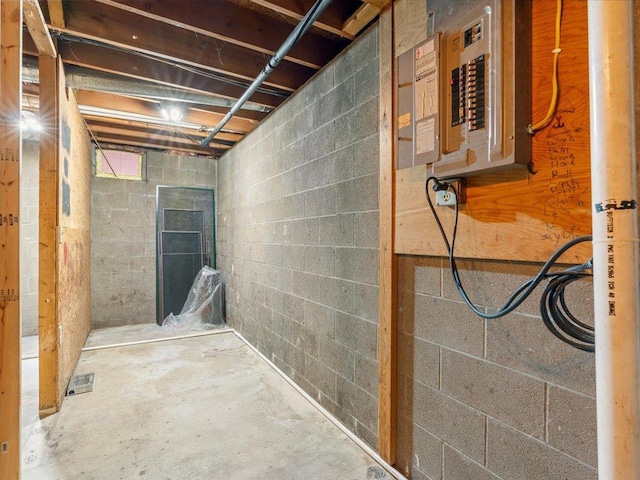 basement with electric panel