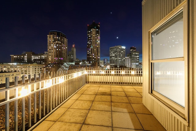 view of balcony at night