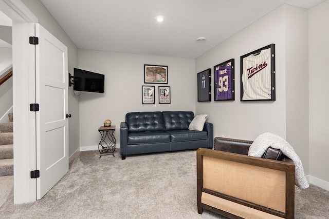 living room featuring light carpet