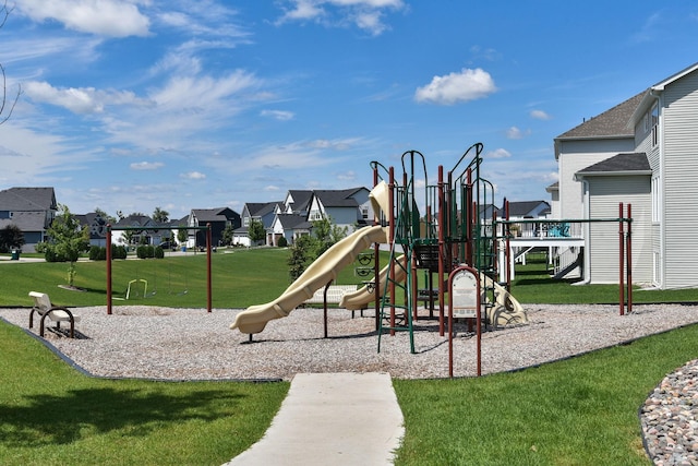 view of jungle gym featuring a yard