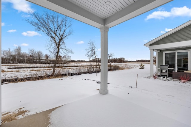 view of yard layered in snow