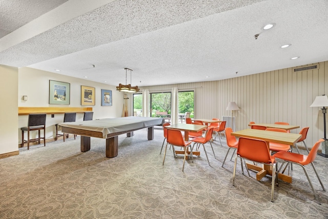 9700 Portland Ave S Unit 226, Bloomington, MN 55420 - playroom featuring a textured ceiling, recessed lighting, carpet flooring, billiards table, and baseboards