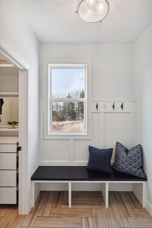 mudroom with parquet floors