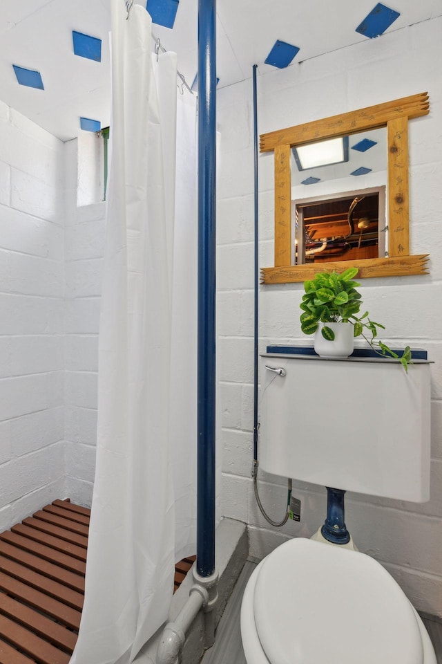 bathroom featuring a shower with curtain and toilet