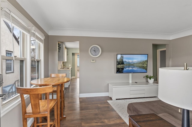 dining space featuring dark hardwood / wood-style flooring