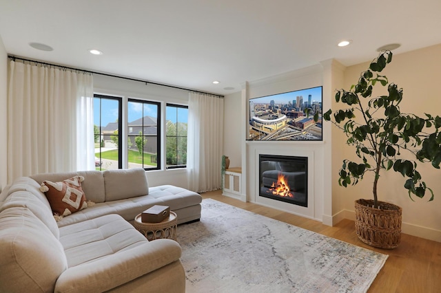 living room with light hardwood / wood-style floors