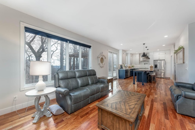 living room featuring light wood-type flooring