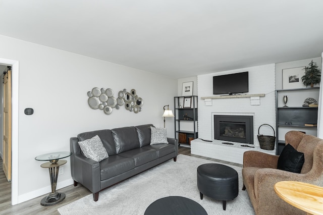 living room featuring hardwood / wood-style flooring and a fireplace