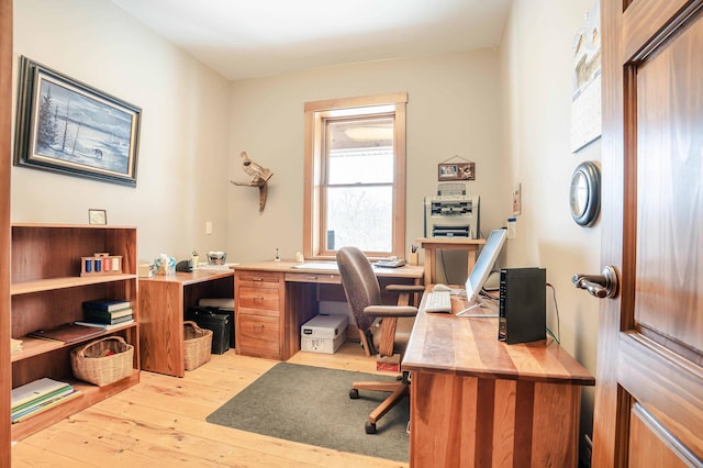 office space with light hardwood / wood-style floors