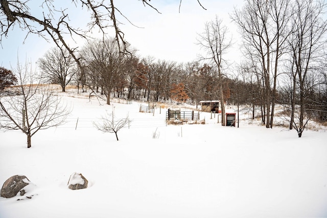 view of yard layered in snow