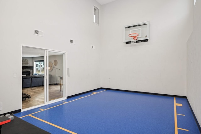 view of basketball court with basketball hoop