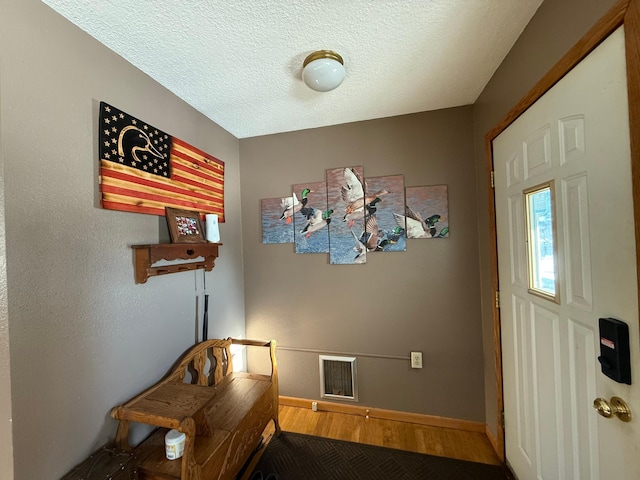 interior space featuring hardwood / wood-style floors and a textured ceiling