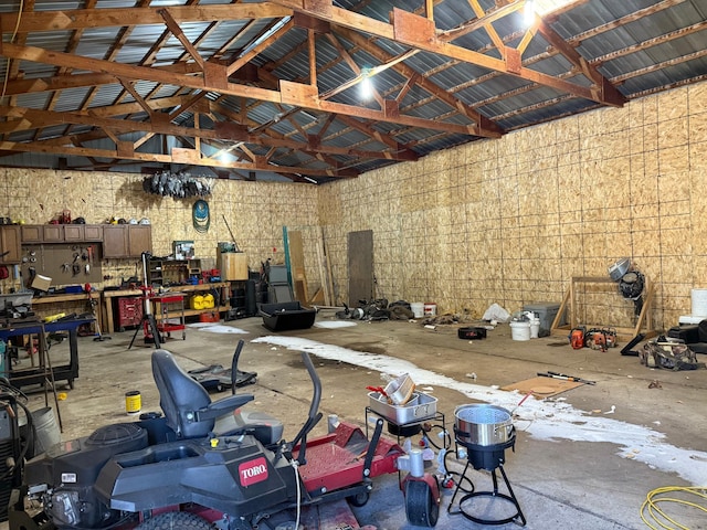 garage featuring a workshop area