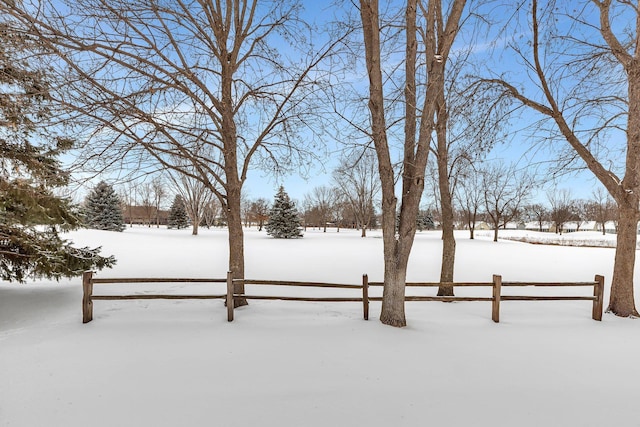 view of yard layered in snow