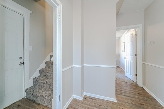 staircase featuring hardwood / wood-style flooring