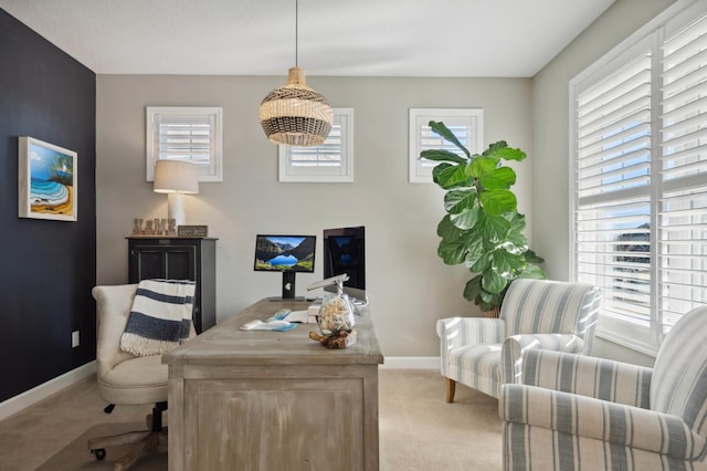 view of carpeted office space