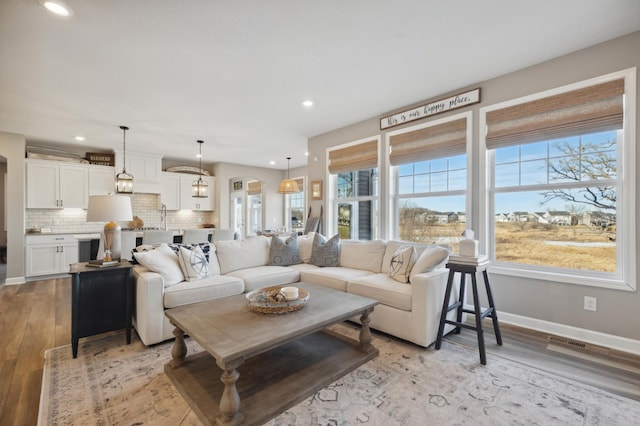 living room with light wood-type flooring