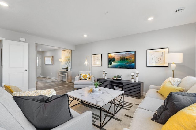 living room with light wood-type flooring