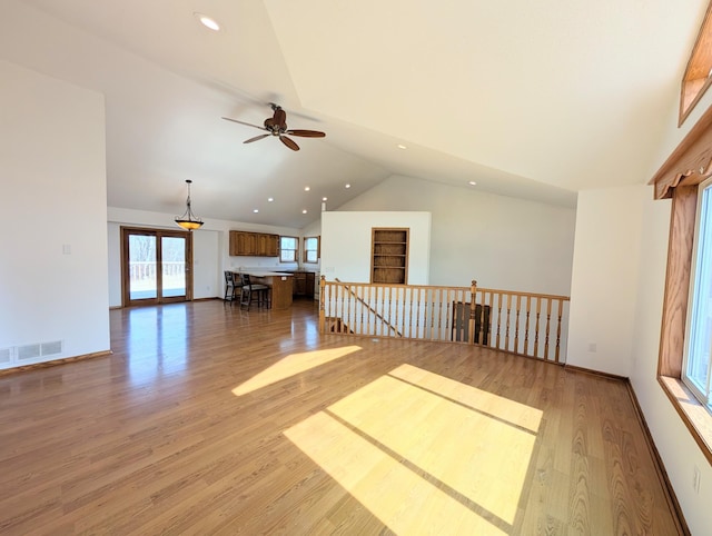 unfurnished room featuring recessed lighting, visible vents, baseboards, and light wood finished floors