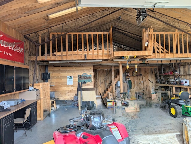 garage with wooden walls