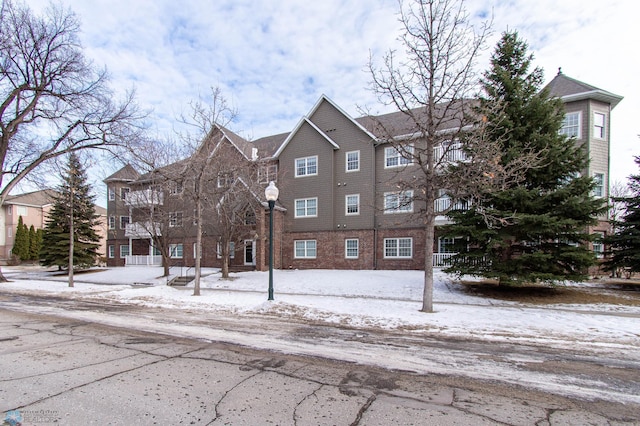 view of snow covered building