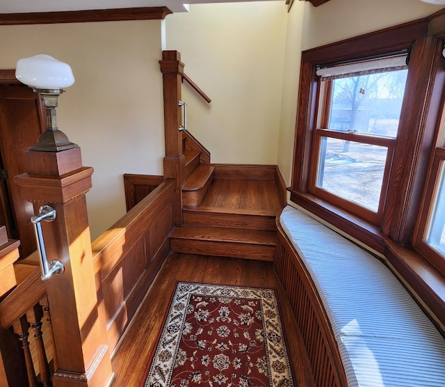 stairs with wood finished floors