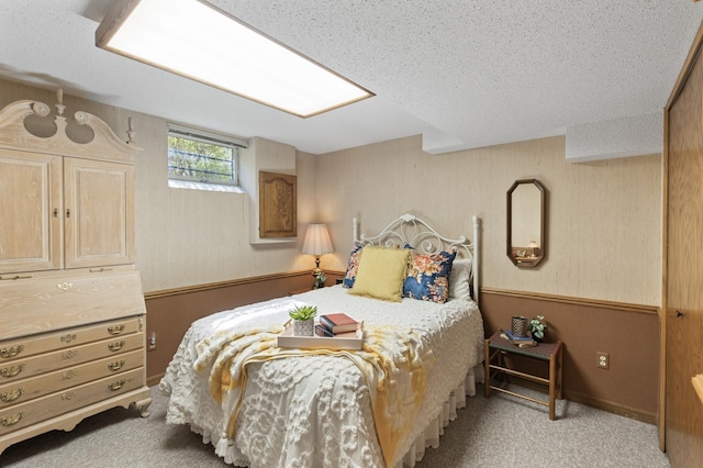 bedroom with light colored carpet