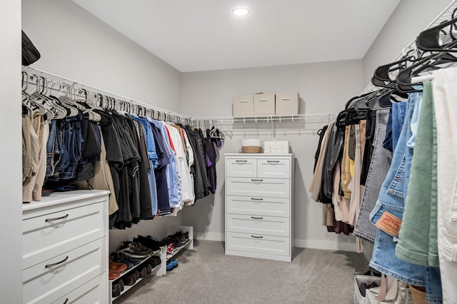 spacious closet with light carpet