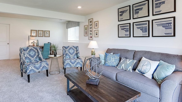 living room with carpet flooring